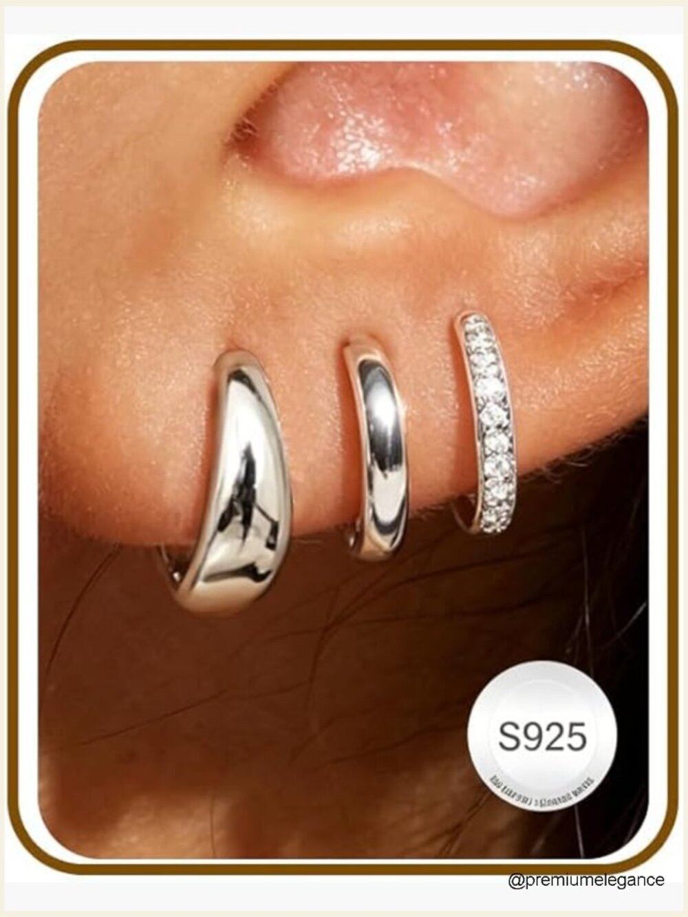 3 Pairs 925 Sterling Silver Non Tarnish Huggie Hoop Earring Set